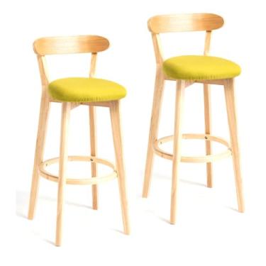 Imagem de Banqueta de bar fazenda balcão banquetas cadeira com pernas de madeira para cozinha ilha casa bar pub sala de jantar-conjunto de 2, amarelo, alto: 61cm brilliant
