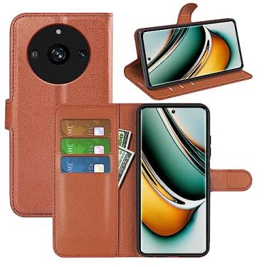 Imagem de Capa de telefone para Realme 11 Pro, couro PU com suporte para cartão de crédito, carteira fina flip com suporte, capa protetora para Realme 11 Pro Plus (marrom)