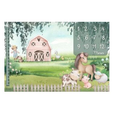 Imagem de Lençol Painel Cenário de Foto Mêsversário Fazendinha Menina Painel para Acompanhamento Mensal, Fundo para Fotos Infantis, Estampa Temática com Marcador MDF