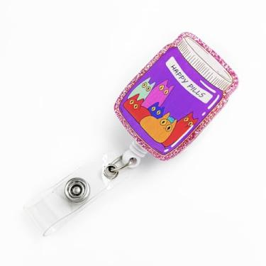 Imagem de Carretel de crachá retrátil com clipe de identificação garrafa de medicamento de gato clipe de crachá de acrílico acessório de crachá de enfermeira para farmácia farmacêutico enfermeira equipe médica