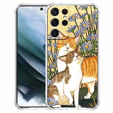 Imagem de malegaon Capa de flor de gato para Samsung Galaxy S21 Ultra, estampa de animais fofos estéticos, capa completa de TPU macio para Galaxy S21 Ultra