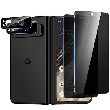 Imagem de WYQLTD [Pacote com 2 + 2] Protetor de tela de privacidade para Google Pixel Fold e protetor de lente de câmera de vidro temperado, antiarranhões, sem bolhas, antiespião