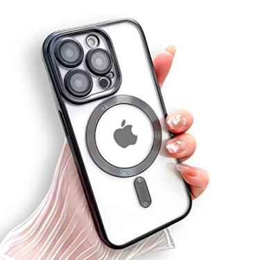 Imagem de CASEFREAK Capa de luxo transparente para iPhone 14 Pro com anel magnético compatível com MagSafe - Design elegante, TPU macio com proteção de lente de câmera de vidro para iPhone 14 Pro (6,1