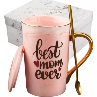 Imagem de Caneca Best Mom Ever Presentes de melhor mãe da filha filho, presente de Dia de Ação de Graças, caneca de café para mãe, de dia das mães com caixa de presente e porta-copos, caneca de mármore rosa, para Ano Novo