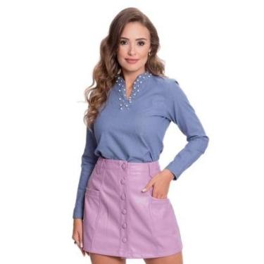 Imagem de Camisa Social Feminina Bata Jeans Bordada Moderna Teodoro-Feminino