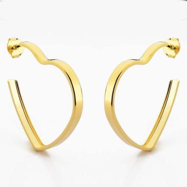 Imagem de Brinco Argola Larga Coração Básica Banhado Ouro 18k 4cm