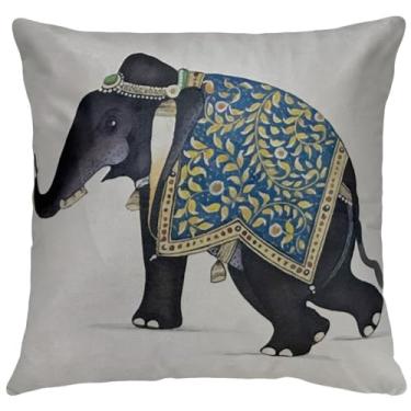 Imagem de Almofada Cheia Veludo Bege Elefantes Indiano Africano 45x45 (Elefante)