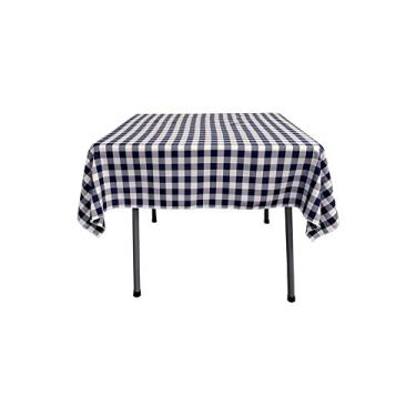 Imagem de LA Linen Toalha de mesa quadrada xadrez de poliéster 147 x 147 cm, azul marinho e branco