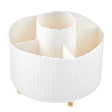 Imagem de Kokiya 360 rotativa suporte de pincel de maquiagem organizador caixa de armazenamento portátil grande organizador de cosméticos para quarto banheiro, branco