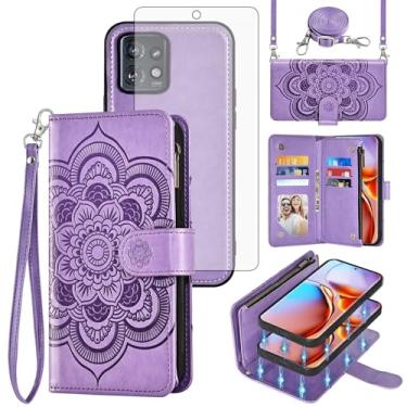 Imagem de Asuwish Capa de celular para Motorola Edge+ Plus 2023/Edge 40 Pro 5G/Moto X40 Carteira com zíper destacável com alça protetora de tela de vidro temperado, porta-cartões de flor mandala X + mulheres
