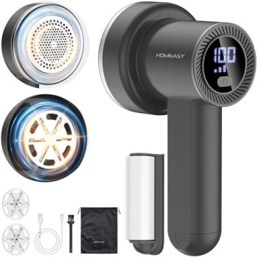 Imagem de Barbeador de tecido recarregável, removedor de fiapos elétrico HOMEASY com 3 lâminas e visor digital LED, barbeador de fiapos de tecido para suéter, sofá, móveis (cinza escuro)