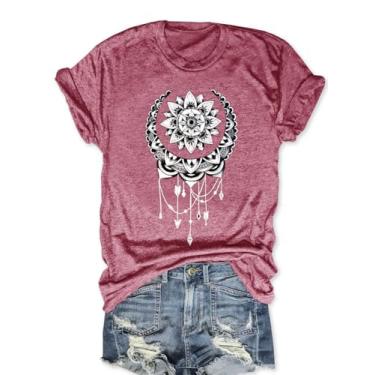 Imagem de Camiseta feminina vintage floral boho flores silvestres camisetas engraçadas com estampa de planta de flores com núcleo cottage tops de manga curta, B - rosa, M