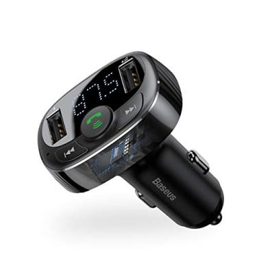 Imagem de Transmissor Bluetooth para carro, Kit de adaptador para transmissor de rádio FM Baseus, Carregador de carro QC3.0, Suporte 12V / 24V, Portas de carregamento USB duplas, Chamadas com