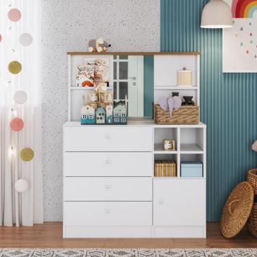 Imagem de Cômoda infantil Espelho 1 Porta 4 Gavetas Amore Meu Fofinho Art in Moveis - Branco