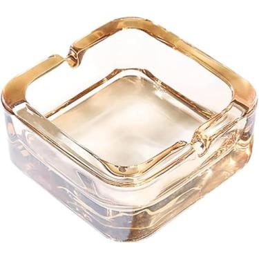 Imagem de Lindamente cinzeiro de vidro porta-cinzeiros portátil porta-cinzas recipiente de cigarro premium bandeja de cinzas para fumar quadrado decorativo prático, âmbar