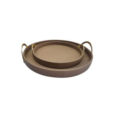 Imagem de Conjunto 2 Bandejas Decorativas Madeira Revestidas em Couro Sintético Marrom TH0103 BTC