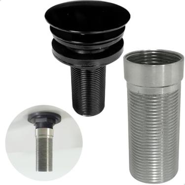 Imagem de Dona D.cor, Valvula Click Preta Com Prolongador Inox 14cm Para Cuba De Apoio 7/8 Ralo de Pia Banheiro Valvula Longa Escoamento para Cuba de Sobrepor