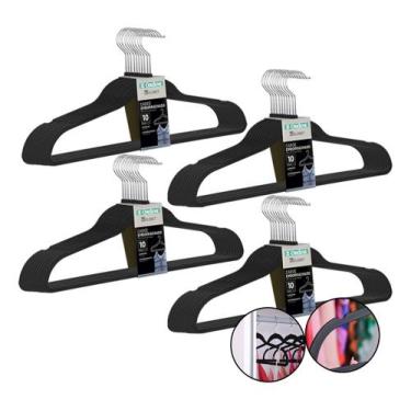 Imagem de Kit 40 Cabides Emborrachado Superfino Para Casa Roupas Preto - Ordene