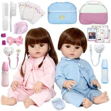 Imagem de Kit Bebê Reborn Gêmeos Menino Menina Corpo Vinil Siliconado - Cegonha 