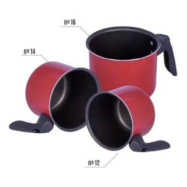 Imagem de Jogo Caneca Fervedor Leiteira Antiaderente 3 Peças - Shopmy, Vermelho