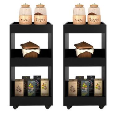 Imagem de Kit 2 Armários Multiuso para Cozinha Seul com Rodízios Preto - Mpozena
