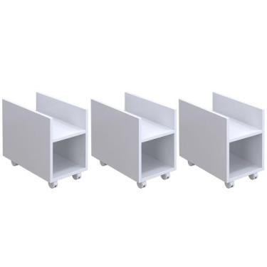 Imagem de Kit 03 Suportes Para Cpu E Nobreak Com Rodízios Guide L03 Branco - Lya