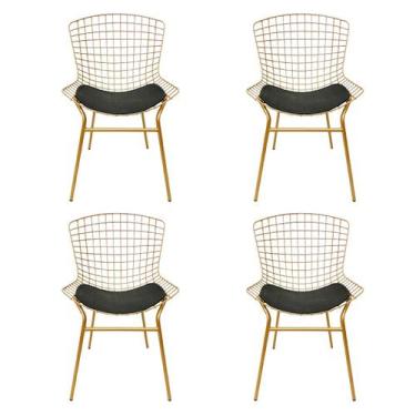 Imagem de Cadeira para Cozinha Bertoia cor Dourado Fosco assento preto tubular 4