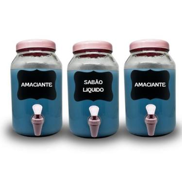 Imagem de Kit lavanderia 3 potes com torneira  sabão , amaciante e alvejante 3 l