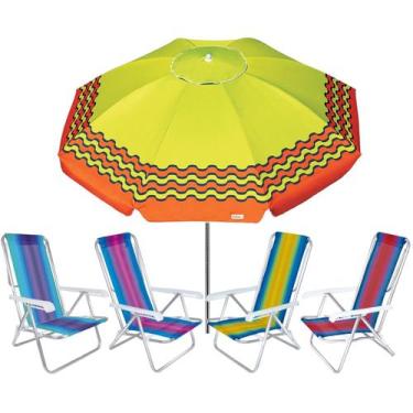 Imagem de Kit Guarda Sol 2,4m Articulado Ibiza Verde Limão 4 Cadeira 8 Posições 