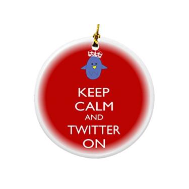 Imagem de Rikki Knight Keep Calm and Twitter on Red Color Design Redondo Porcelana Dois lados Ornamentos de Natal