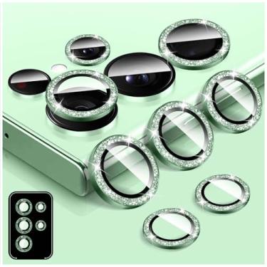 Imagem de LucBuy Protetor de lente de câmera Bling para Samsung Galaxy S24 Ultra, adesivos de filme de cobertura de câmera de vidro temperado, protetor de tela de anel de metal individual de alinhamento