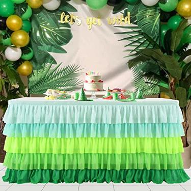 Imagem de Saias de mesa havaianas verde babados tutu toalha de mesa para aniversário Luau havaiana tropical praia festa ilha tema decorações verde menta grama