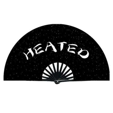 Imagem de Ventilador dobrável de calor, ventiladores de mão grandes, ventilador renascentista preto, ventilador de mão dobrável, ventilador de mão grande para festivais raves mulheres homens desfiles de festa de Natal apresentação. Abanicos de Mano para Fiesta