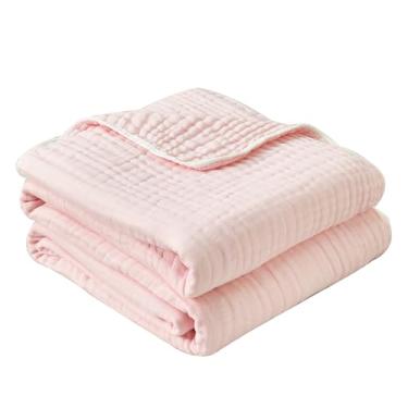 Imagem de SANACYNA Cobertores de musselina 100% algodão 6 camadas gaze cinza grade cobertor leve macio e respirável cobertor king para sofá-cama cobertor ambos os lados (rosa, king 228,6 cm x 264,2 cm)