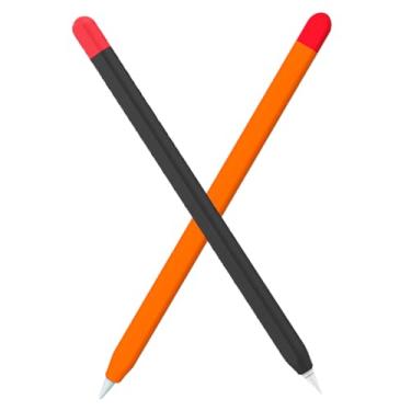 Imagem de Mizi (Pacote com 2) Capa para Apple Pencil 2ª geração e Apple Pencil Pro (2024), capa de silicone premium, carregamento USB/toque duplo e fixação magnética - (preta/laranja)