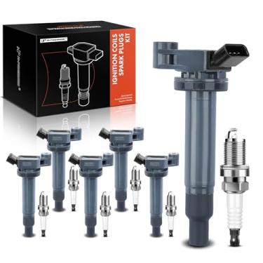 Imagem de A-Premium Conjunto de 6 bobinas de ignição e velas de ignição de irídio compatíveis com Toyota Camry 2002-2006, Highlander, Sienna & Lexus RX300 ES300 RX330 ES330, 3.0L 3.3L