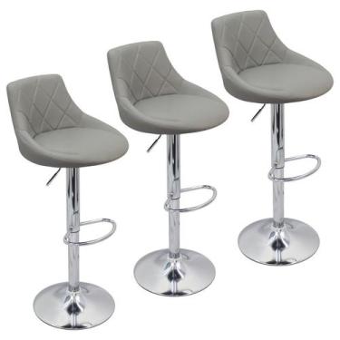 Imagem de Kit 3 Banquetas Milano Carmel Estofada Giratória c/ Regulagem - Cinza 
