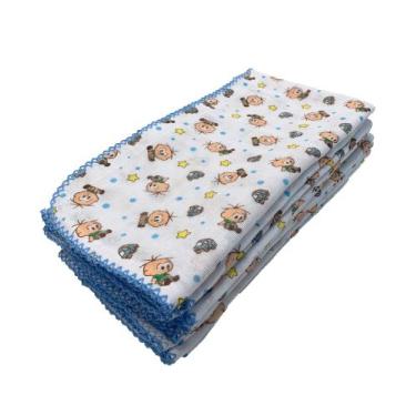 Imagem de Kit 5 Fralda Turma Da Monica 100% Algodão 70x70cm Com Croche, Cebolinh