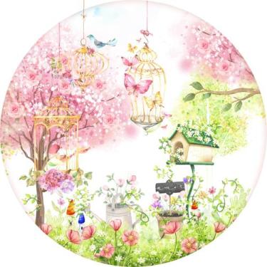 Imagem de Painel de Lona Redondo Jardim Encantado Aquarela Natureza Cores - Fabr