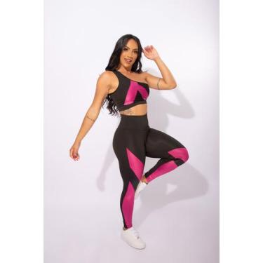 Imagem de Conjunto Feminino Fitness Academia Calça Legging Detalhe Recorte E Top
