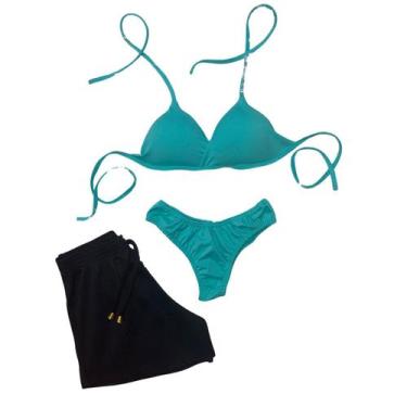 Imagem de Conjunto Biquíni Com Bojo  Asa Delta, LISO + Short - Gringas Model, Az