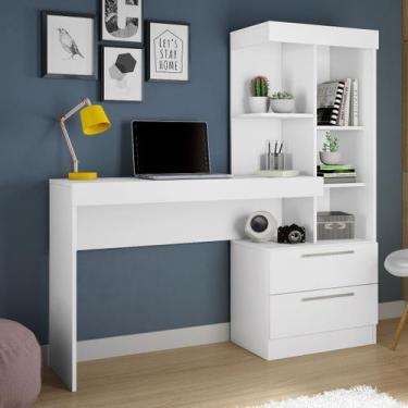 Imagem de Escrivaninha Office NT2010 com Estante 2 Gavetas Branco New/Rosa Flex 