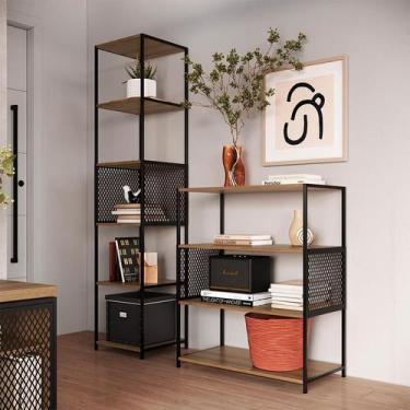 Imagem de Conjunto de Estantes Paricel 40cm e 77cm Preto e Mel - Modern