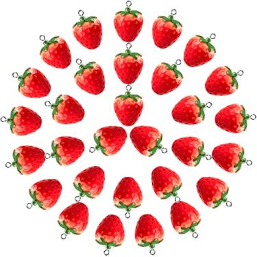 Imagem de OIIKI Pingentes de morango vermelhos 3D, berloques de resina com pingente de fruta de folha verde para pendurar, acessórios de decoração para fabricação de joias, colares, brincos, chaveiros, Resina, Sem pedras preciosas