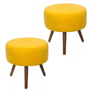 Imagem de Kit 02 Puffs Banqueta Redondo Classic Suede Amarelo - SA Móveis
