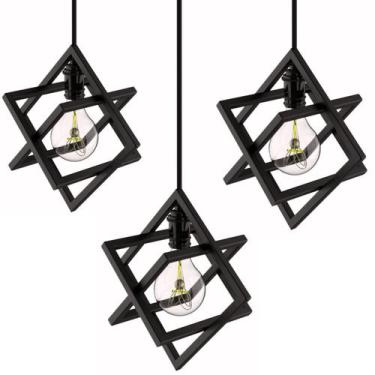 Imagem de Kit 3 Pendentes Cubo Industrial Luminária De Teto Preto SF - Shopforte