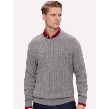 Imagem de Suéter Tommy Hilfiger Masculino C-Neck Classic Cable Cinza Mescla-Masculino