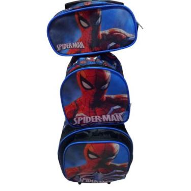 Imagem de Kit Mochila Homem Aranha Spider Rodinha, Lancheira Térmica e Estojo - 