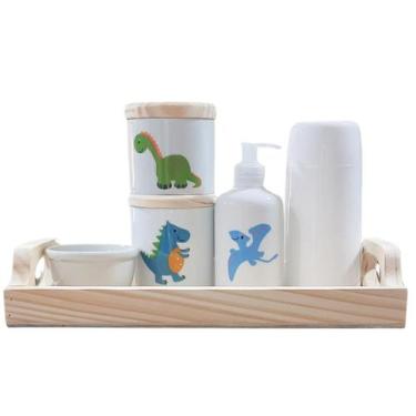 Imagem de Kit higiene bebê Dino Baby 6 peças - potes e porta álcool - Peças Porc