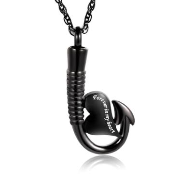 Imagem de Colar de anzol de pesca para cinzas, urna de anzol, colar com pingente de lembrança de coração, joia de cremação, Aço inoxidável, Sem Pedra Preciosa